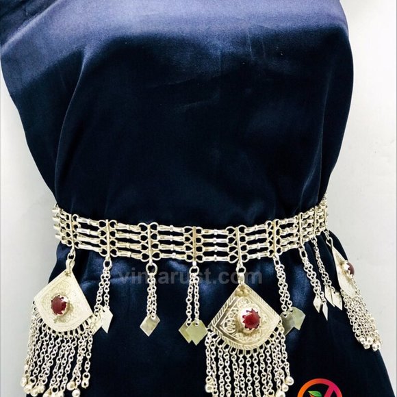 Tribal Belly Chain: Afghan Kuchi Belt with Glass Stone Pendants main image 4